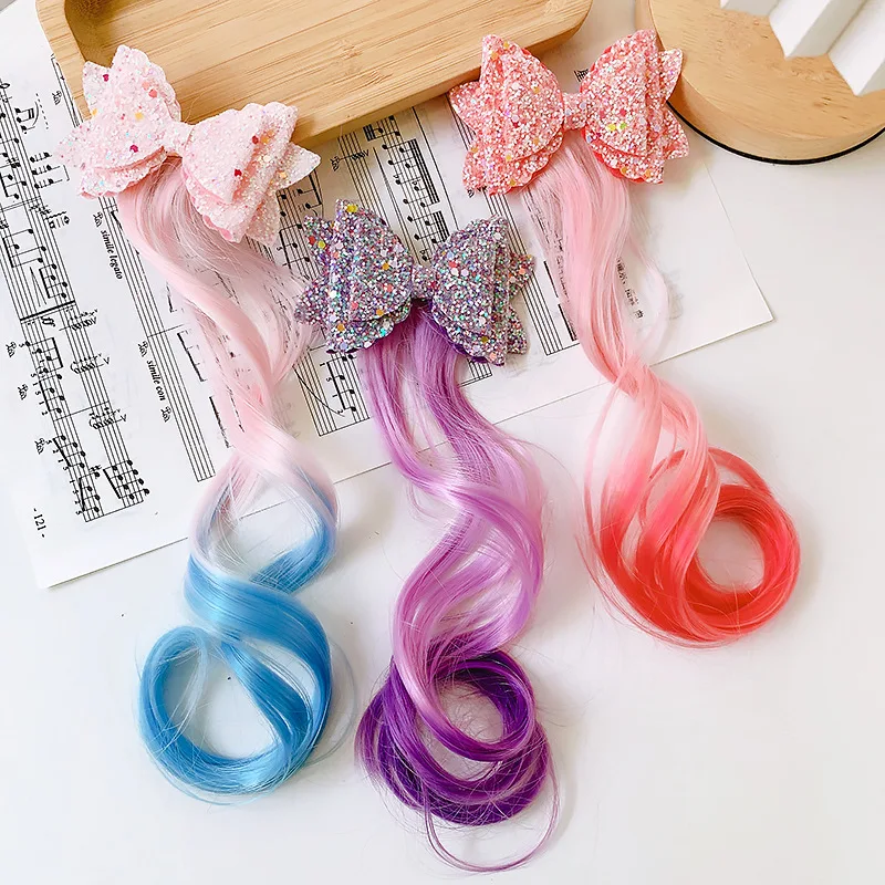 

Go Party Cute Kids Girls Bow Side Clip Hair Accessories Ponytail Twist Braid Rope Synthetic High Temperature Fiber Hair Wigs