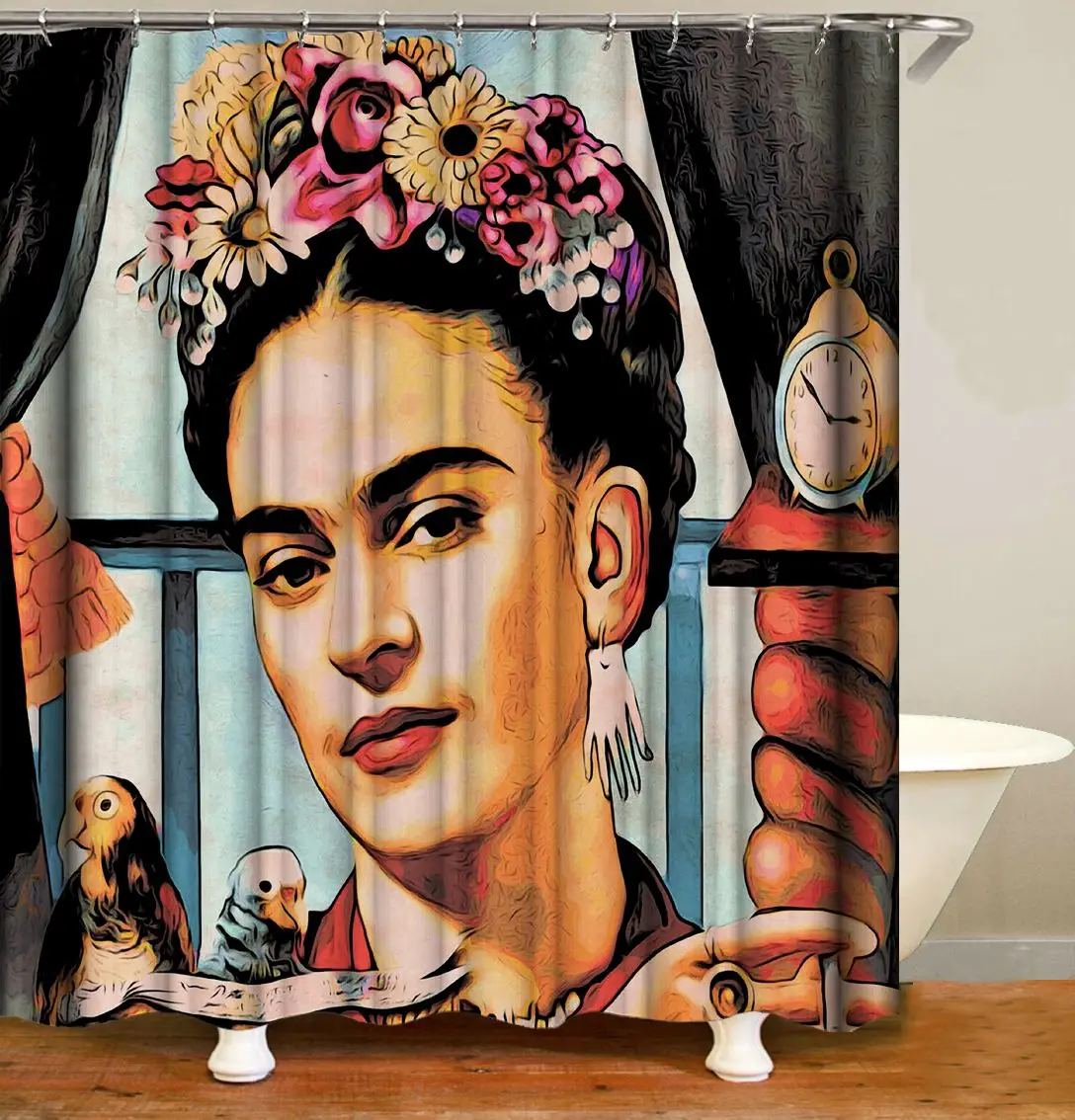 

Hot sale customized waterproof artist printing bathroom with shower curtains