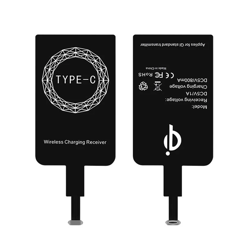 

Universal Type C USB Qi Wireless Charger Receiver Charging Adapter For Sumsung for Huawei for Xiaomi Phones, Black