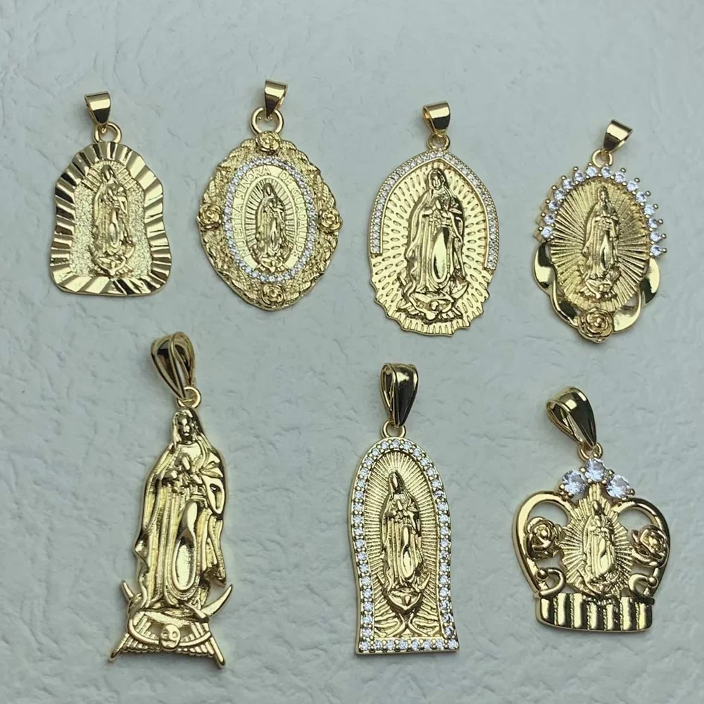 

Wholesale Crystal Guadalupe Virgin Mary Pendants Charms For Jewelry Making Women Men Classic Religious Necklace Accessories, Gold color