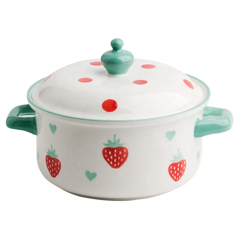 

White color 700ml ceramic oval cheap casseroles hot pot with cover for cooking, Red / green