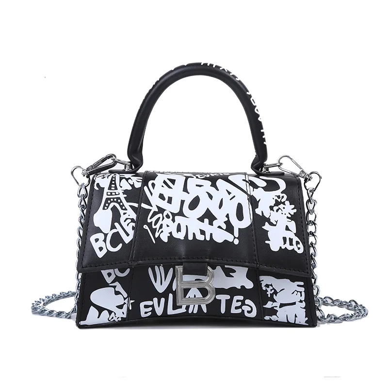 

Street trend graffiti chain shoulder bag Messenger purses and handbags, As picture