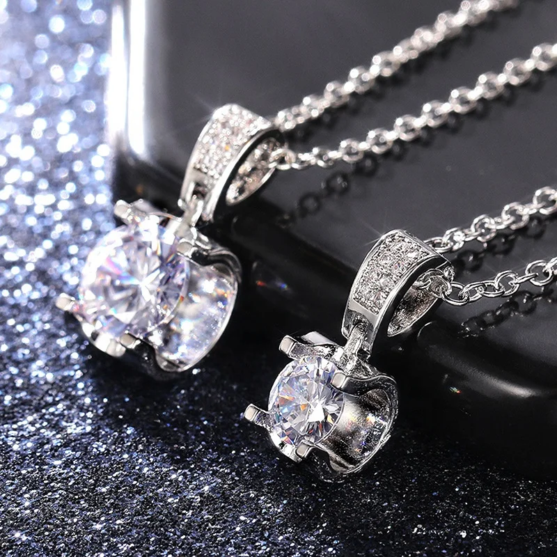 

Luxury Solitaire Band Wedding Pendant Necklace Crystal Round Cubic Zircon Dazzling High Quality Women Statement Jewelry, Picture shows