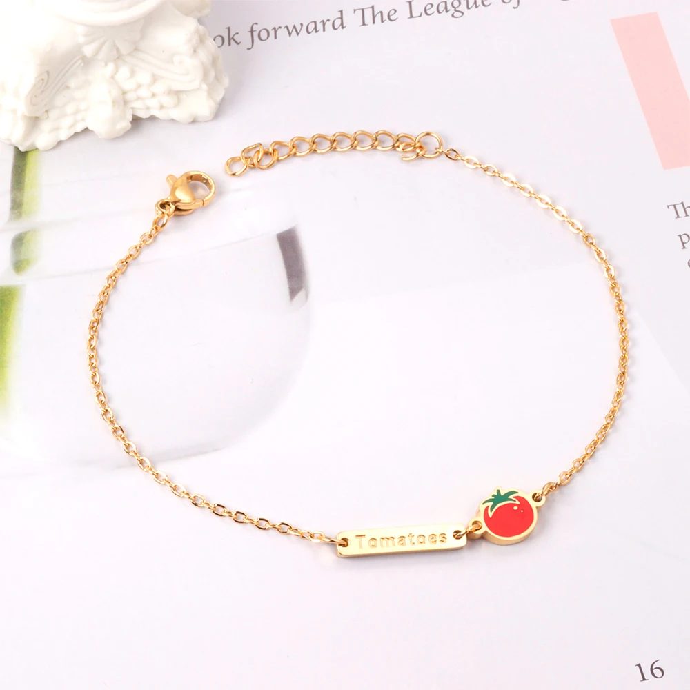 

Simple Fashion Stainless Steel Gold Plated Women Jewelry Creative Vegetable Charm Bracelet, Gold/silver/mix available