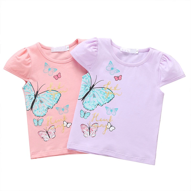 

Hot Selling Custom 100% Cotton Baby Clothing Summer Baby Girls Ruffle Tops Kids Graphic T Shirt Kids Girl