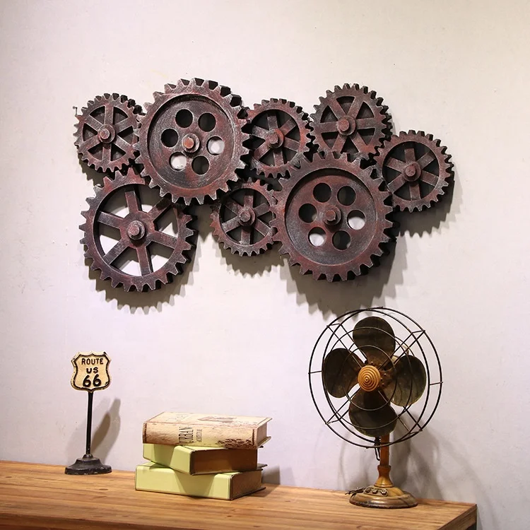 

Retro industrial style wall hangings, wooden creative 8 gears wall hangings, creative home bar soft wall decorations