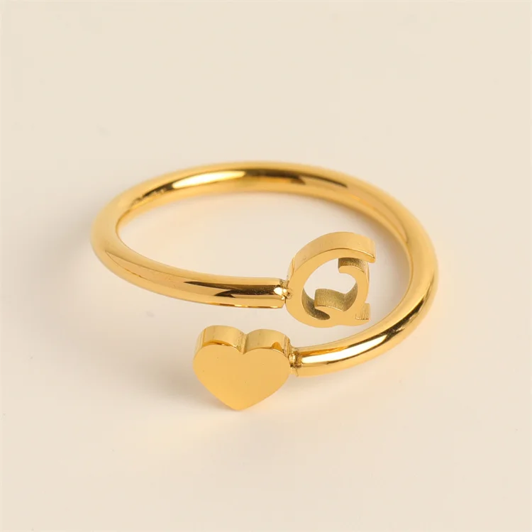 

Fashion fine stainless steel jewelry women letter heart charm rings for women