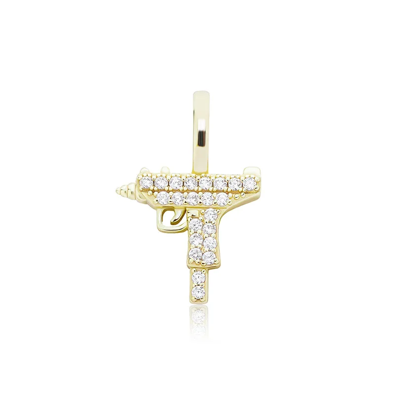 

925 silver submachine gun trumpet pendant collarbone chain with CZ hip-hop necklace