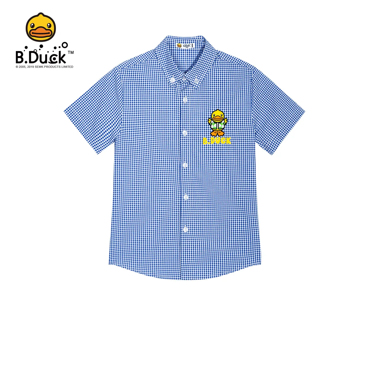 

Wholesale Custom School Uniforms Summer Kids Turn Down Collar Grid T Shirts Vintage t shirt Printed B.DUCK Cartoon Pattern