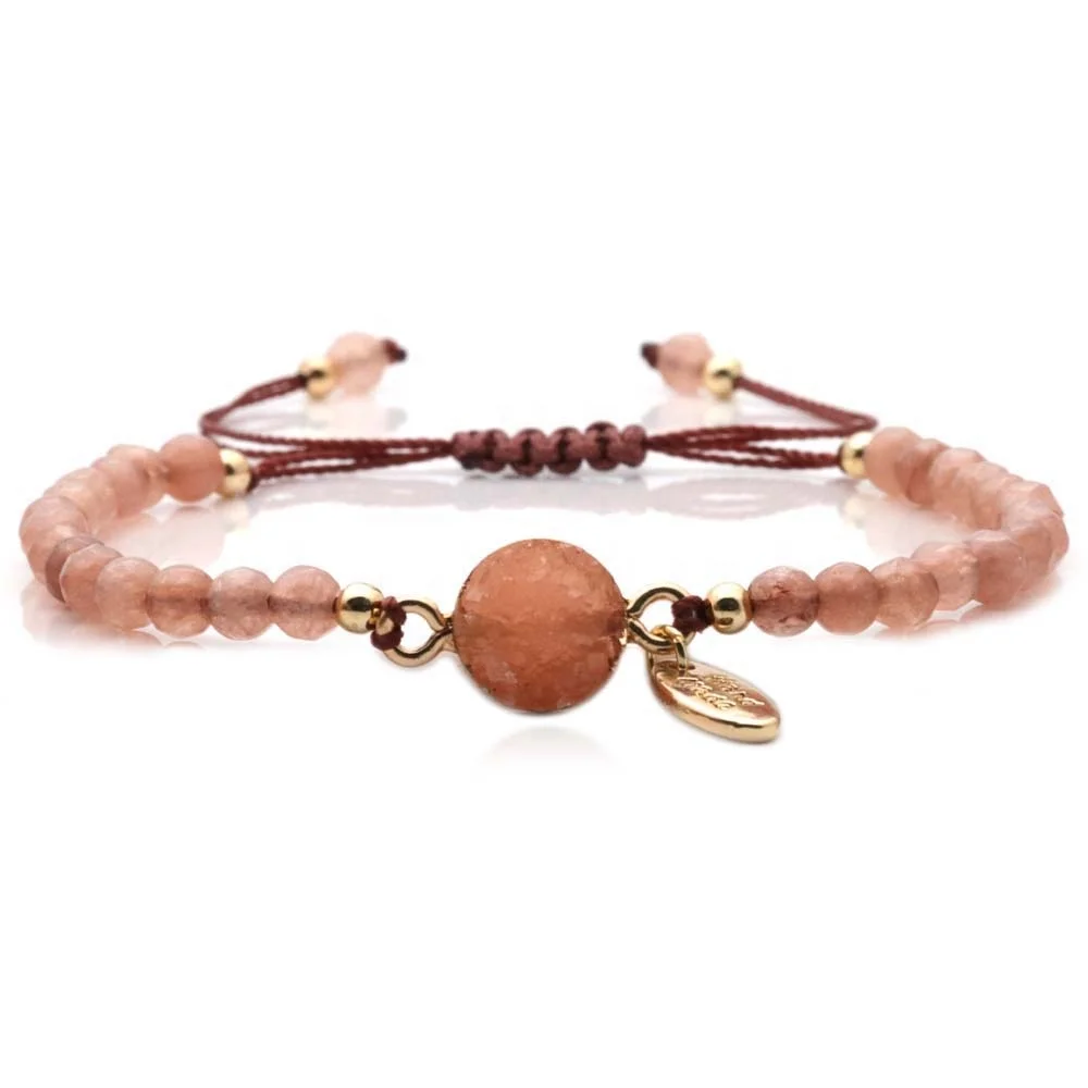 

natural crystal beaded druzy rose quartz bracelet, Pink/purple/beige