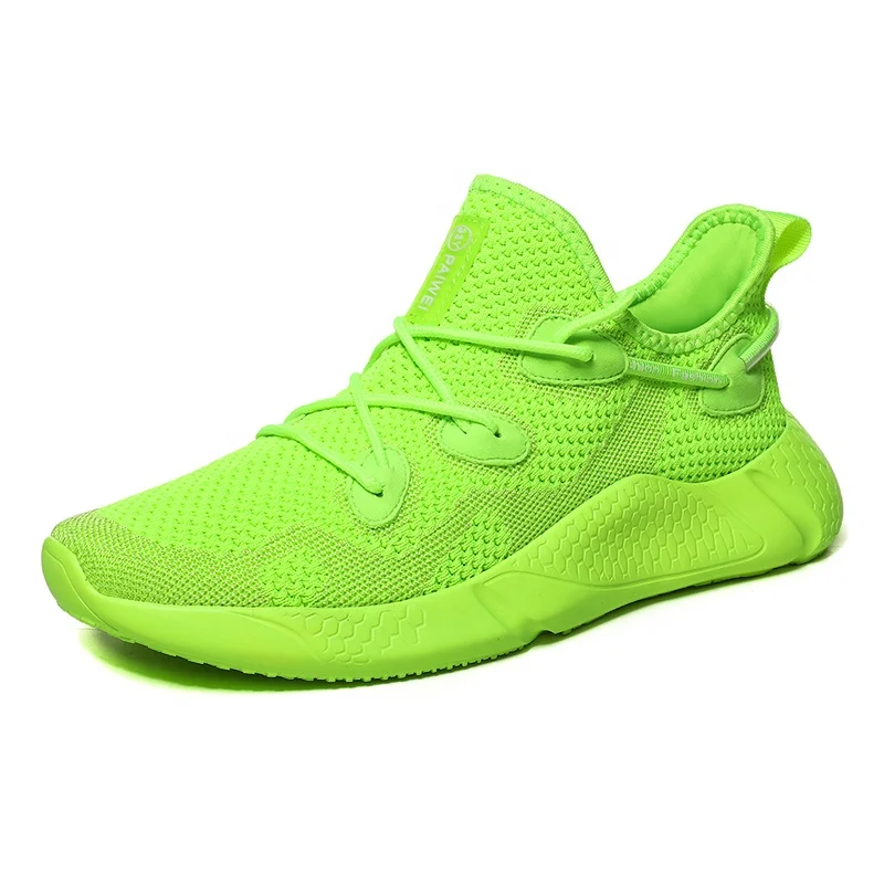 

eva md sole fly weave upper breathable casual sport fashion running men's dress shoes low price oem customer logo service, Green