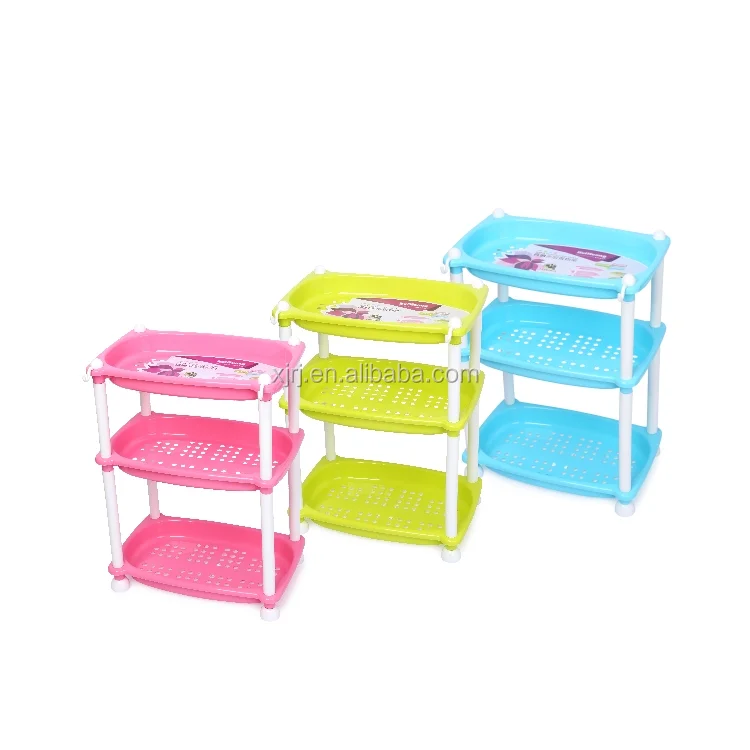 

factory directly sell high quality 3 layers folding plastic bathroom kitchen home storage organizers holder shelf storage rack, Pink,blue,green