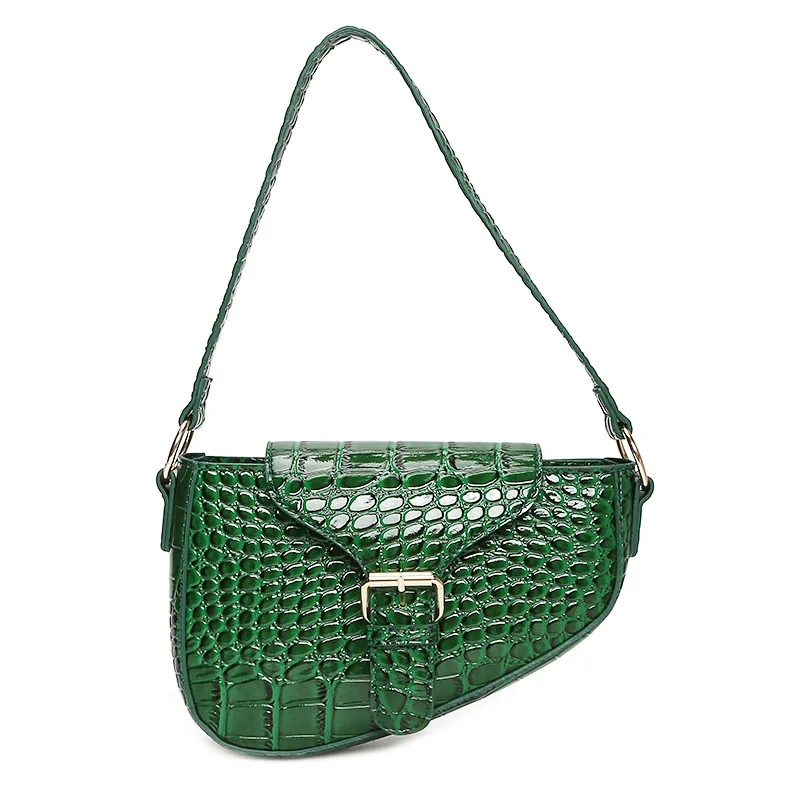 

2021 Summer Fashion Trend PU Crocodile Pattern Underarm One Shoulder Women Designer Saddle Bag