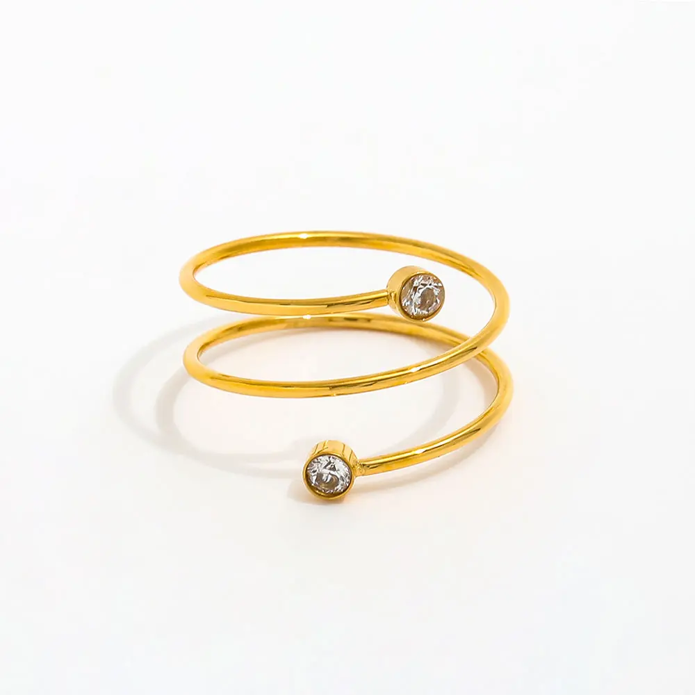 Joolim Jewelry Wholesale 18K Gold Plated Treble Spiral Stainless Steel Spring Wire Ring Women's Dainty Zirconia Rings