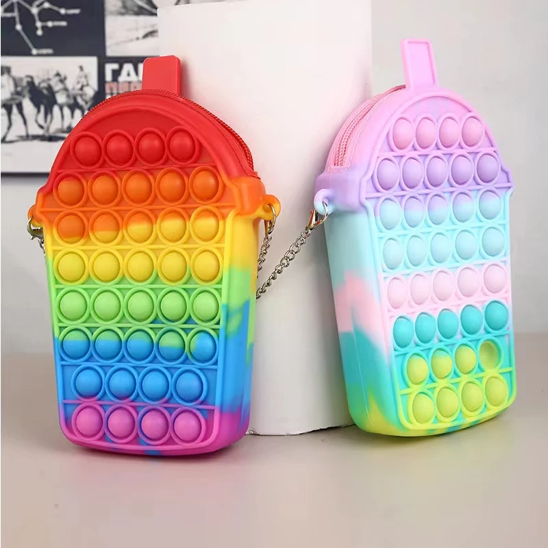 

2021 Hot Sales Chain Bag Silicone Fashion Kids Girl Pop it Bag for Coins