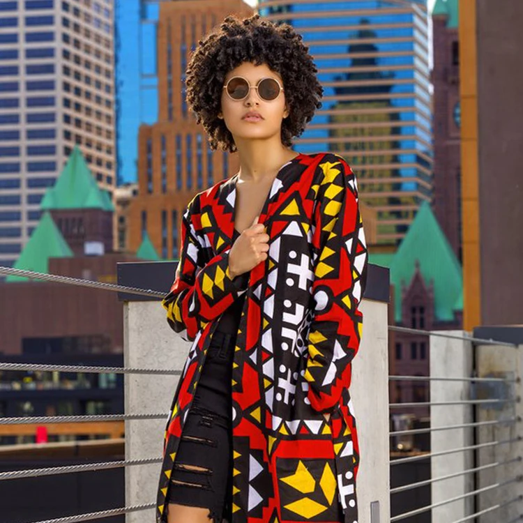 

Fashion Winter Casual Printed Long Coat Women African Print Windbreaker Jacket