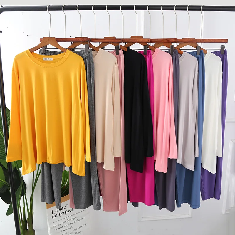

new modal cotton ladies long-sleeved trousers sleepwear suit multi-color casual loose large size home service suit women