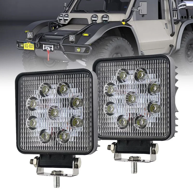 

New Design Waterproof Led Square Light 12v Led Spotlight 4'' Spot 27W Led Work Light For UTV ATV RZR Auto Parts