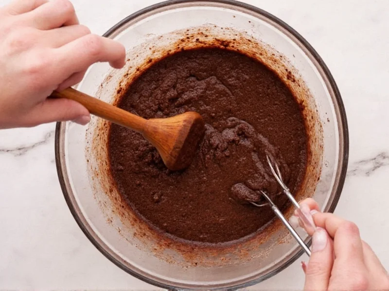Homemade brownie batter preparation in mixing bowl