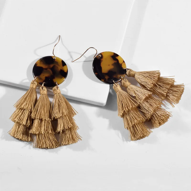 

Hypoallergenic Acetate Board Three Layer Tassel Wire Earrings Fashional Acetate Multilayer Tassel Charm Pendants Earrings, Picture shows/custom color
