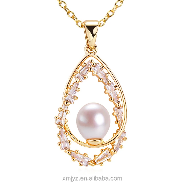 

New Boutique Craft Zircon Natural Freshwater Pearl Necklace Drop-Shaped Pearl Pendant 18K Gilded Accessories