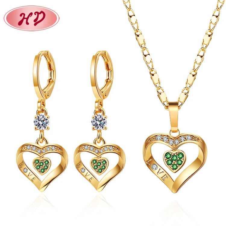 

Luxury Bridesmaid Heart-Shaped Green Zirconia Jewelry Necklace And Earrings Jewelry Sets For Women