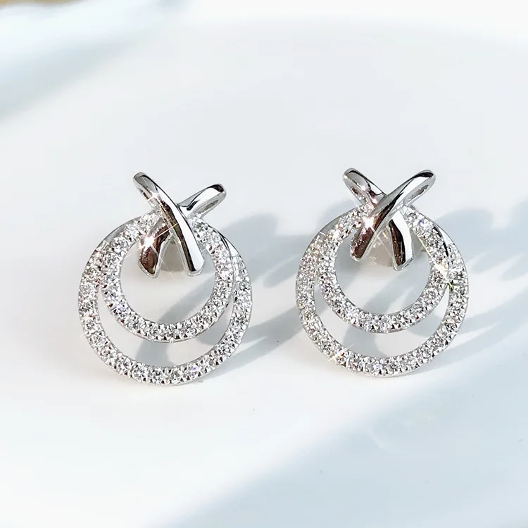 

Fashion Jewelry Factory Wholesale korean style KYED0315 CZ earrings Geometric 3A Zircon Stud Earrings for Women