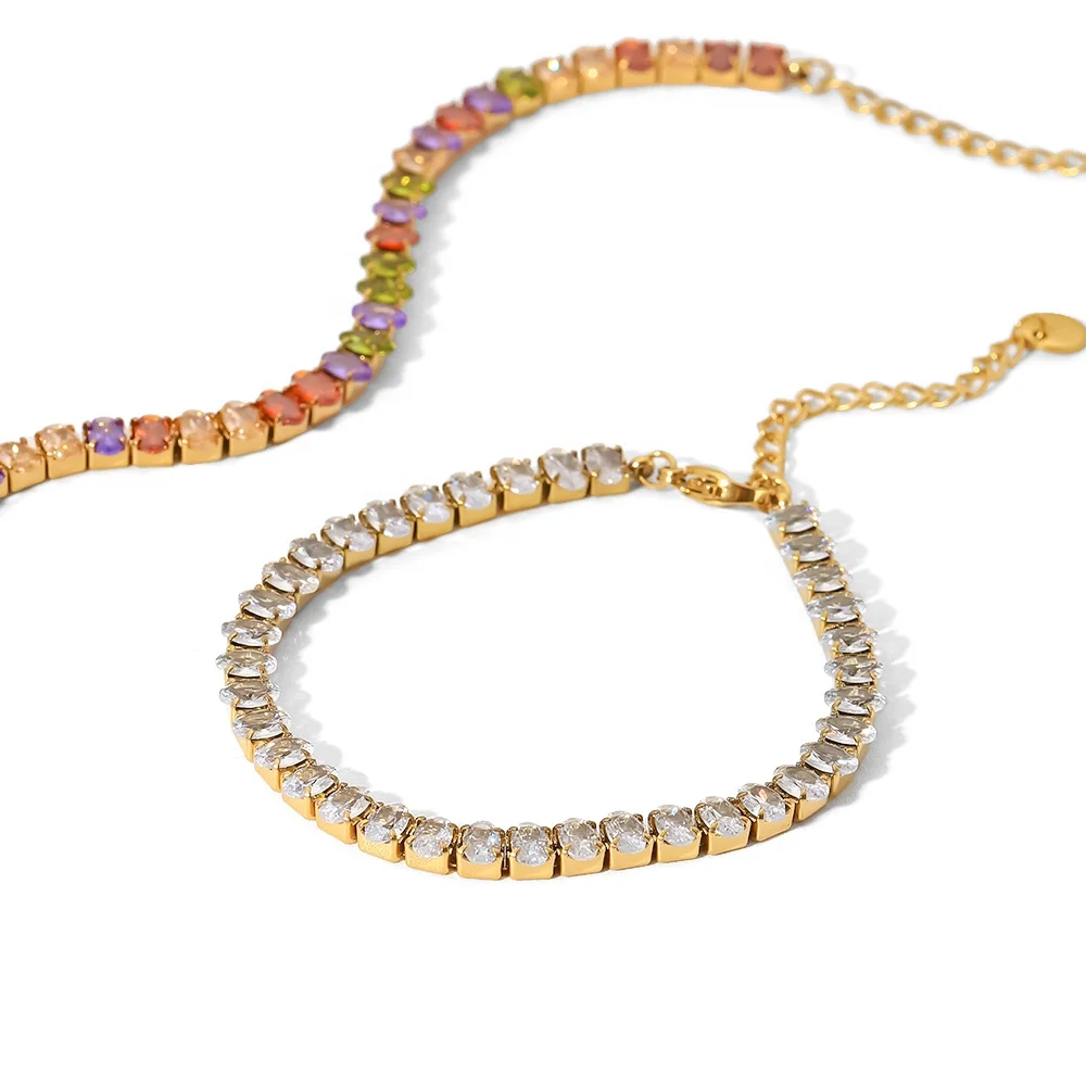 

18k Gold Plated Multi Colors Round Shape cubic zirconia Stainless Steel Dainty Bracelets