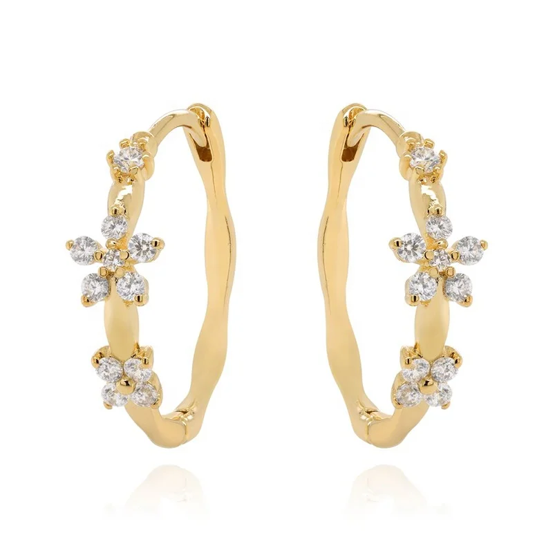 

Gemnel 18K gold plating flower hoops CZ 925 silver luxury jewelry earrings