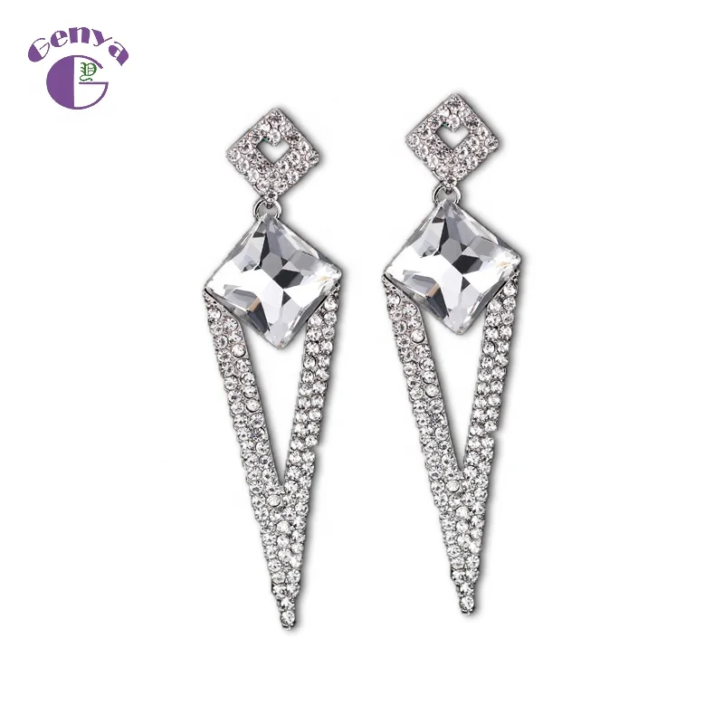 

GENYA 2021 NEW Women's Wedding Bridal Crystal Cluster Teardrop Dangle Earrings, As picture