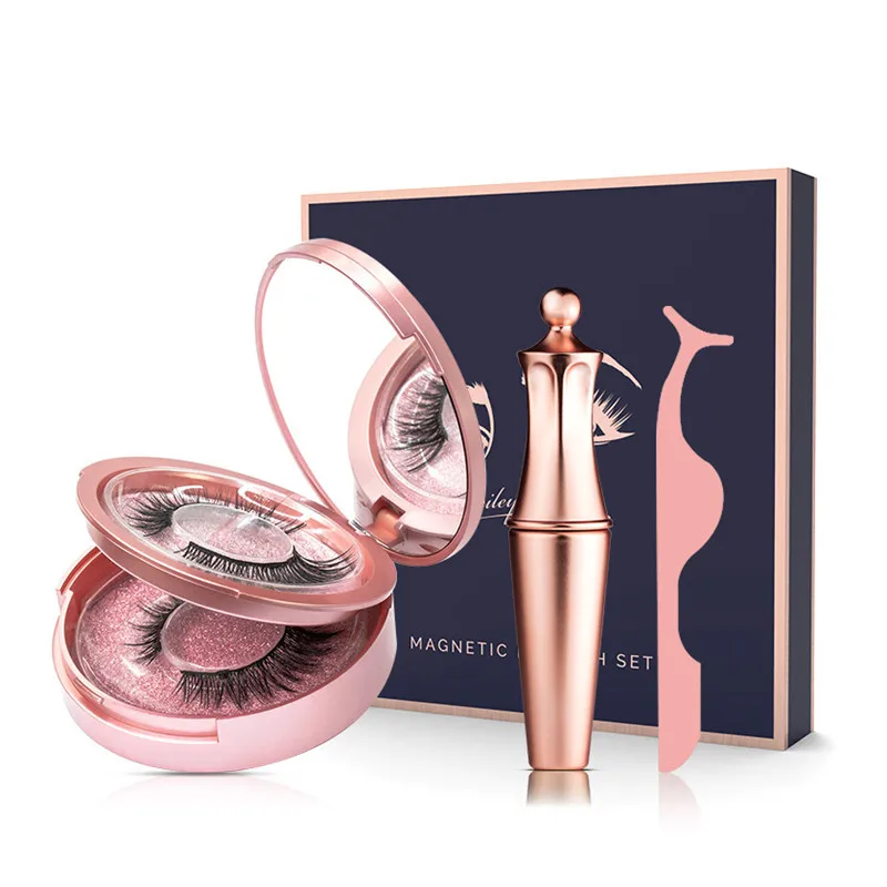 

Magnetic Eyelashes Gift Box Set 2 Pairs 5 Magnetic False Eyelashes No Glue Magnetic Liquid Eyeliner, Black
