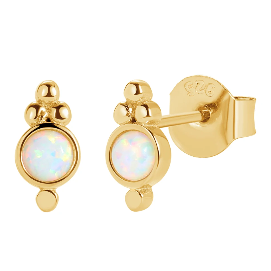 

Fashion design for Women Earrings Jewelry Silver Three- Beads earrings 14K Gold piercing 18k Gold Plated Opal Stud Earrings