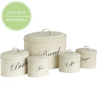 

Galvanized metal tin Set of 5 canister bread biscutis coffee tea sugar food storage box bin container jar crock with lid