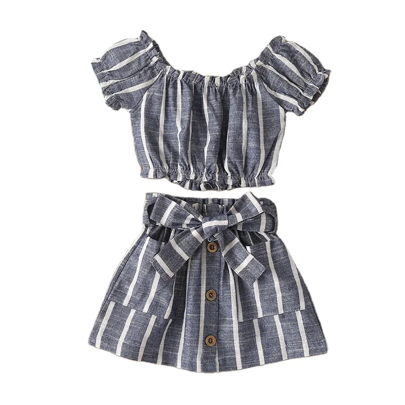 

2020 Wholesale Kid Cloth Girls' Baby Boutique Children Summer Outfit Little child One Shoulder Wear Girl Clothing Set, Picture