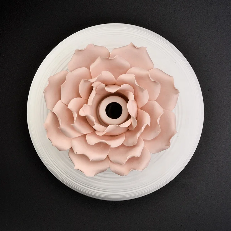 Matte handmade candle scented holder ceramic candle jar with flower home decor wholesale
