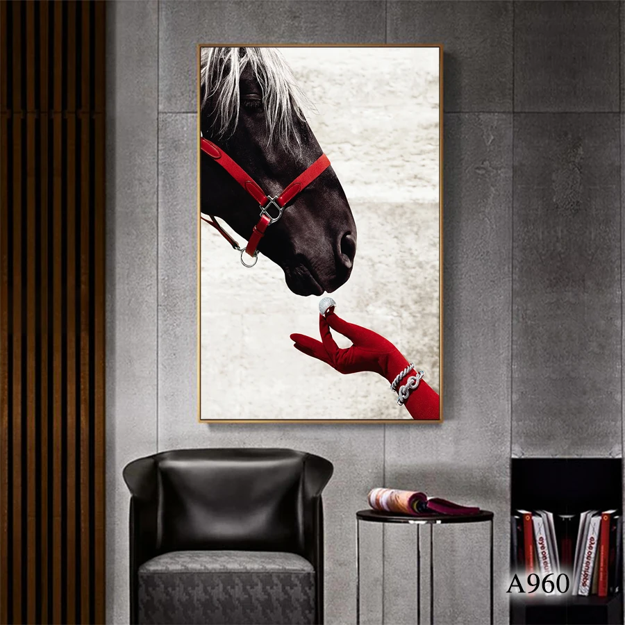 
Morden Wall Art Giclee Print Framed Horse Head Painting Printed Animal Canvas Art Painting 