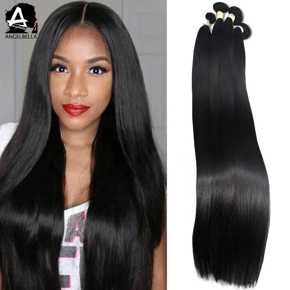 

Angelbella Brazilian Hair Extension Bundle Hair Vendors Straight Human Hair Extensions, Natural black color
