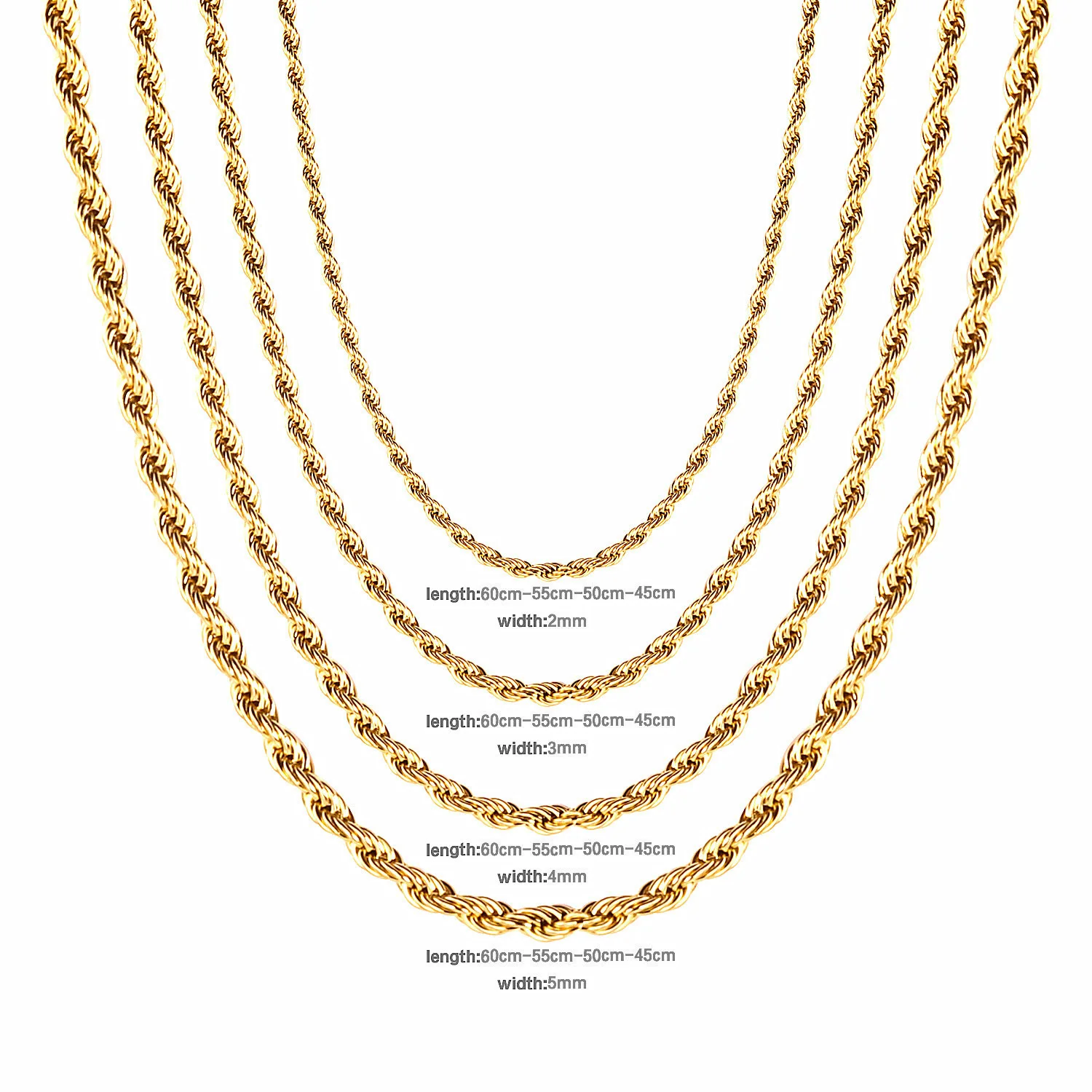 

Hip Hop Women Men Fashion Jewelry Simple Twisted Stainless Steel Gold Rope Chain Necklace
