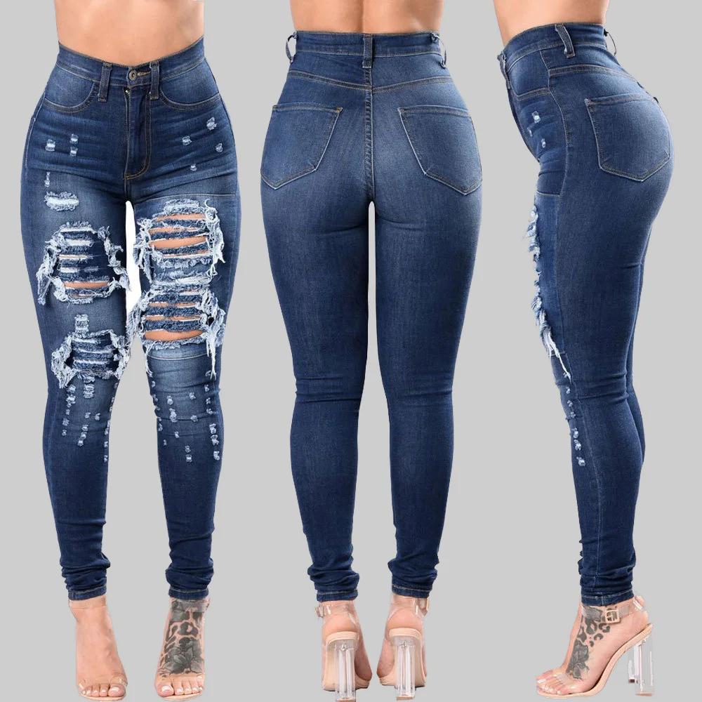 

High-quality products plus size summer jeans for women ripped jeans women pants plus size, Blue, light blue