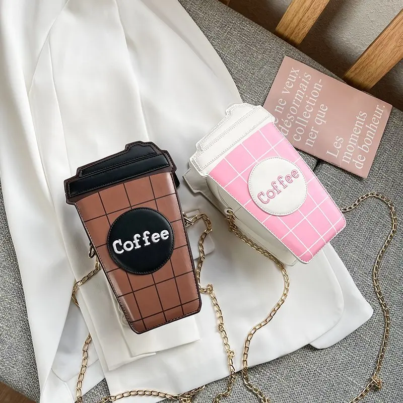 

Fun Coffee Cup Shape Chain Shoulder Bag Women Purses and Handbags Fashion Small Crossbody Bag Girls Casual Clutch Bag Pu Leather, 2colors