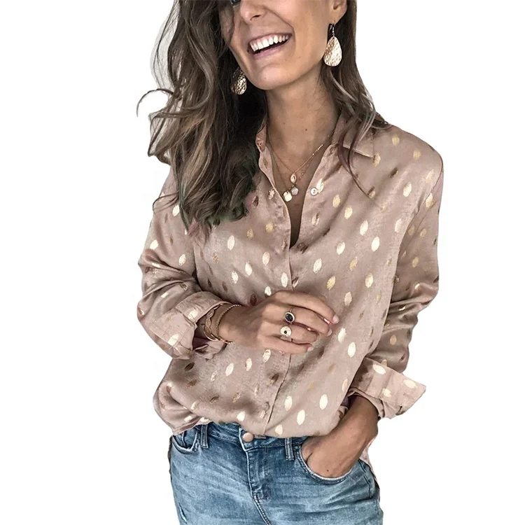 

Women's Long-Sleeved Bronzing Printed Shirt Odm Casual Loose Blouse