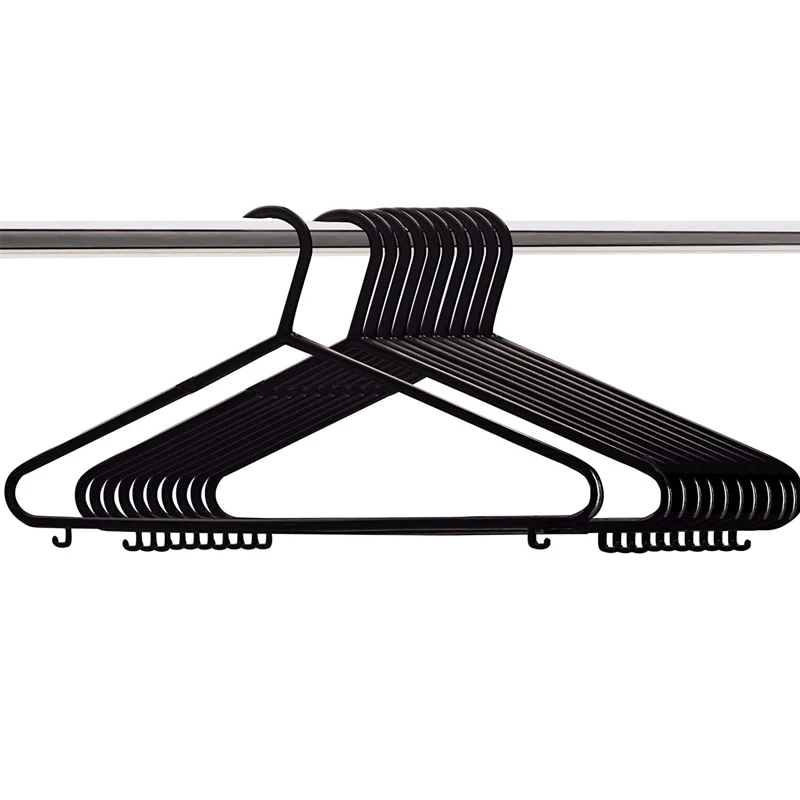 

Black Colour Strong Plastic Clothes with Suit Trouser Bar and Lips (37.5cm Wide) Adult Coat Hangers