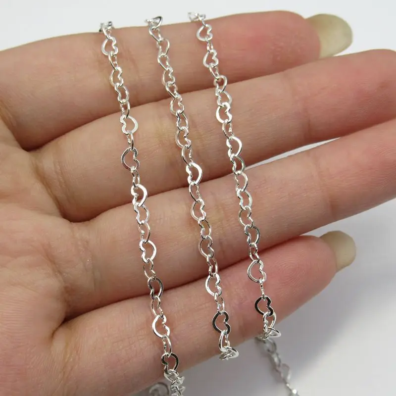 Classic Style 3mm Heart Chains Bulk for Jewelry Making Bracelet Genuine 925 silver Chain