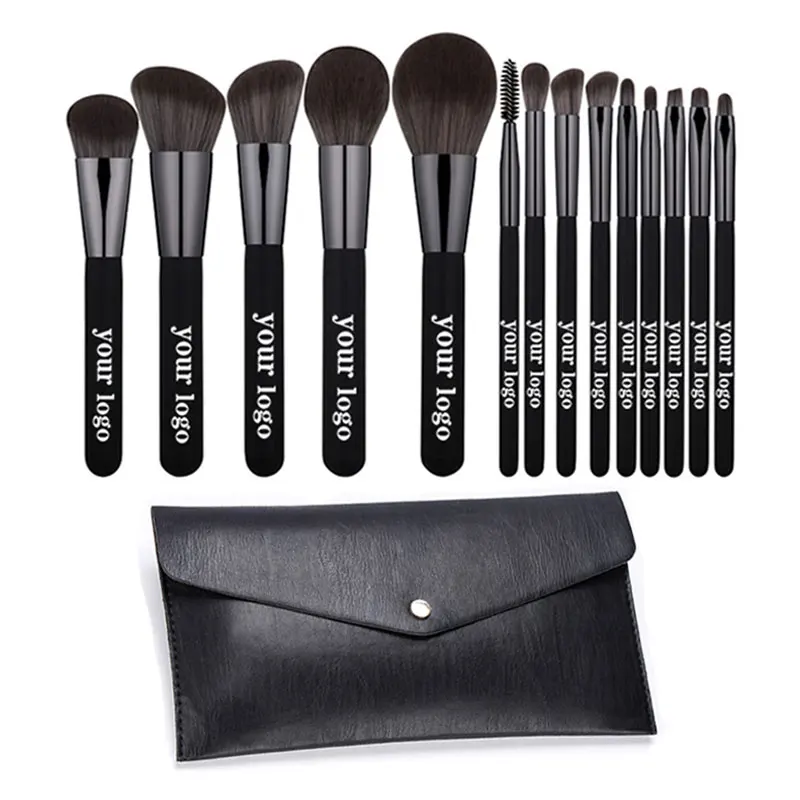 

Free sample 14 pcs black makeup brushes manufacturer private label brush vendor wholesale beauty cosmetic makeup brush set