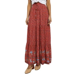 2021 Wholesale Women Boho Floral Print Elastic High Waist Long Pleated Maxi Skirts