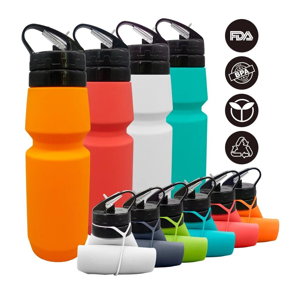 

BPA Free Leakproof Collapsible Silicone Water Bottle For Outdoor Sports Hiking Camping