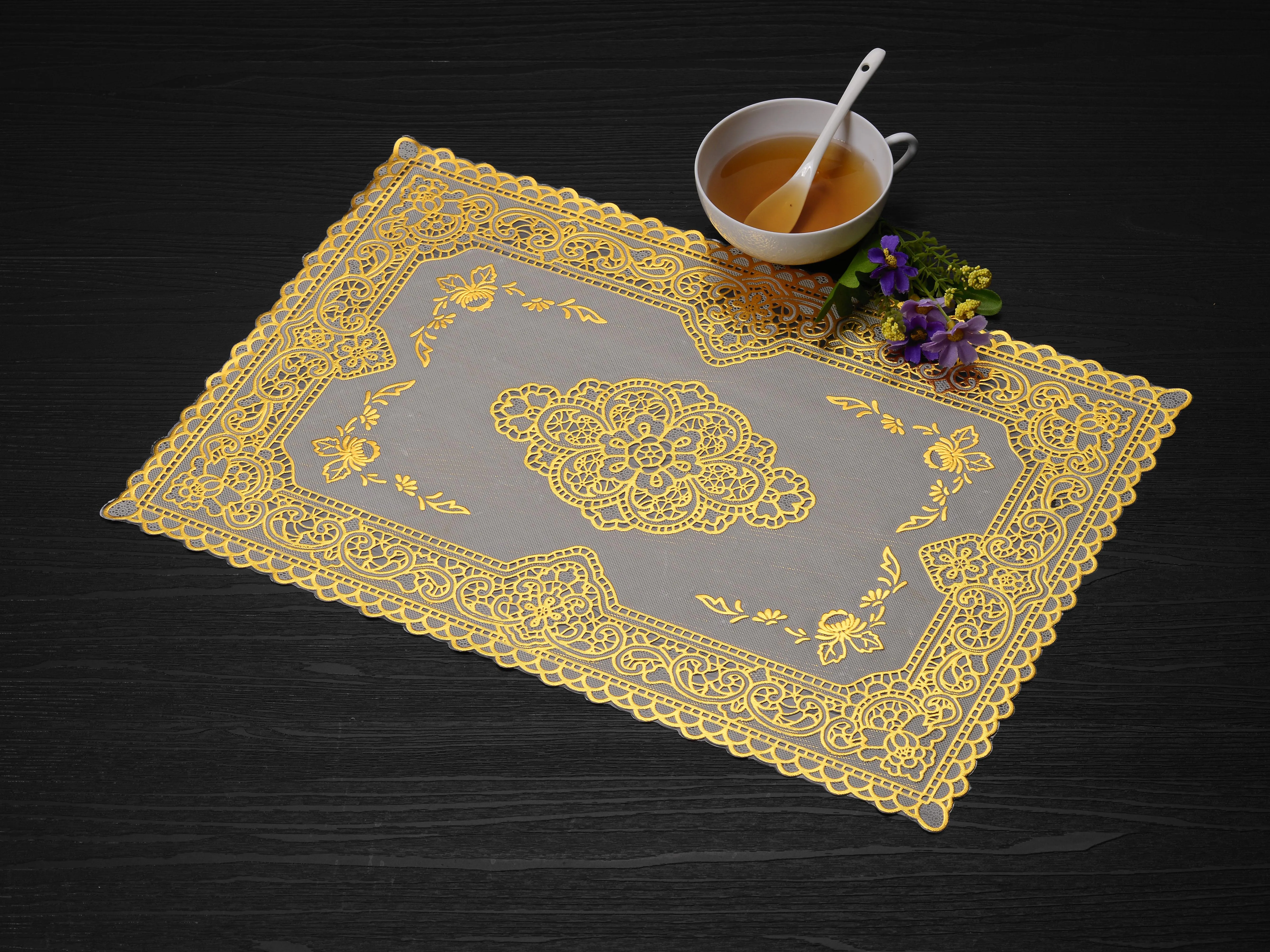 High Quality Gold Placemat Luxury Lace Effect Pvc Table Place Mat For