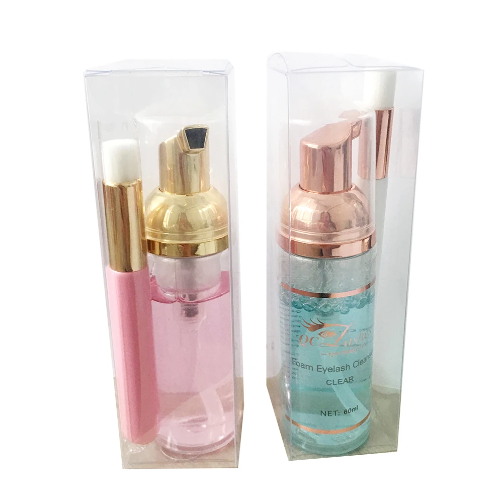 

Wholesale professional pink and blue PVC box eyelash cleaning foam kit for private logo lashes shampoo kit with cleaning brush, Pink, blue