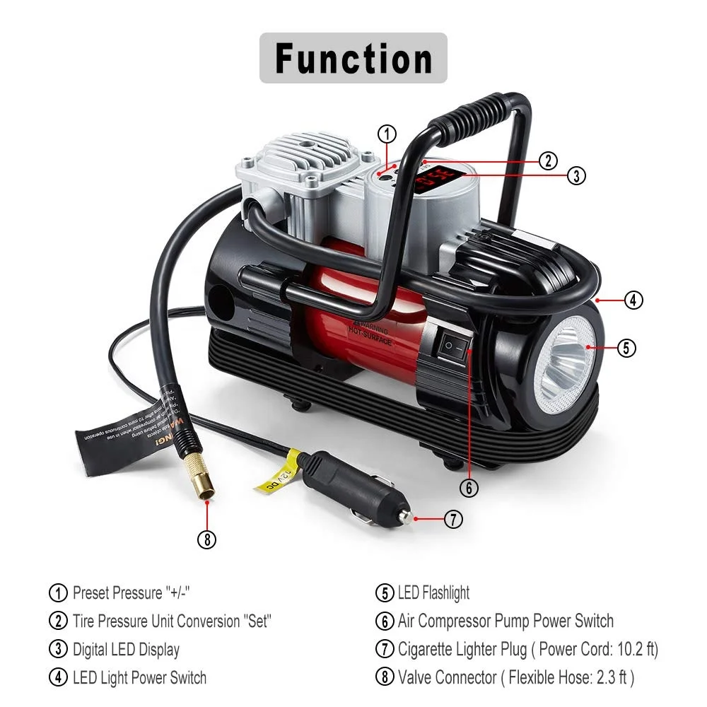 
12V Heavy Duty Digital Metal Single Cylinder Air Compressor Car Portable Emergency Tools 30MM Electric Tire Inflator 