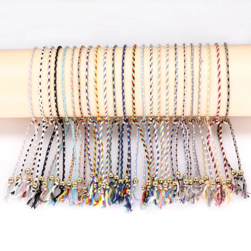 

Brass Beads Tassel Women Woven Cheap Promotional Adjustable Colorful Braided Rope Handmade Braided Cotton Cord Rope Bracelet, 24differnt colors for your choosing